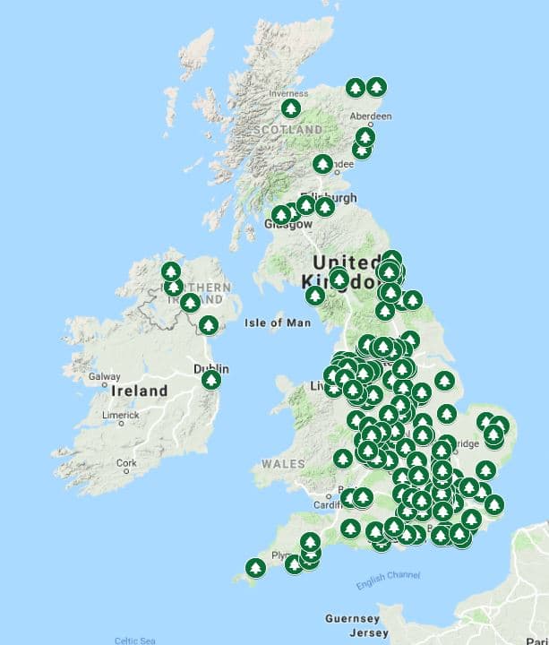 Map of UK tree planting locations