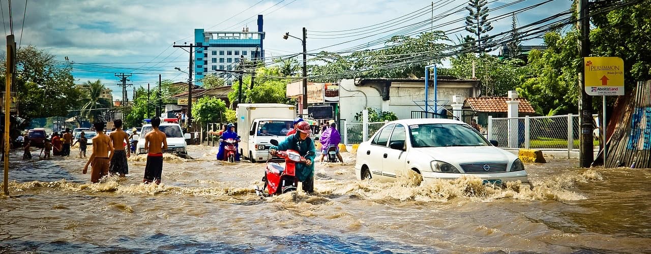Aerial view of widespread flooding caused by extreme weather